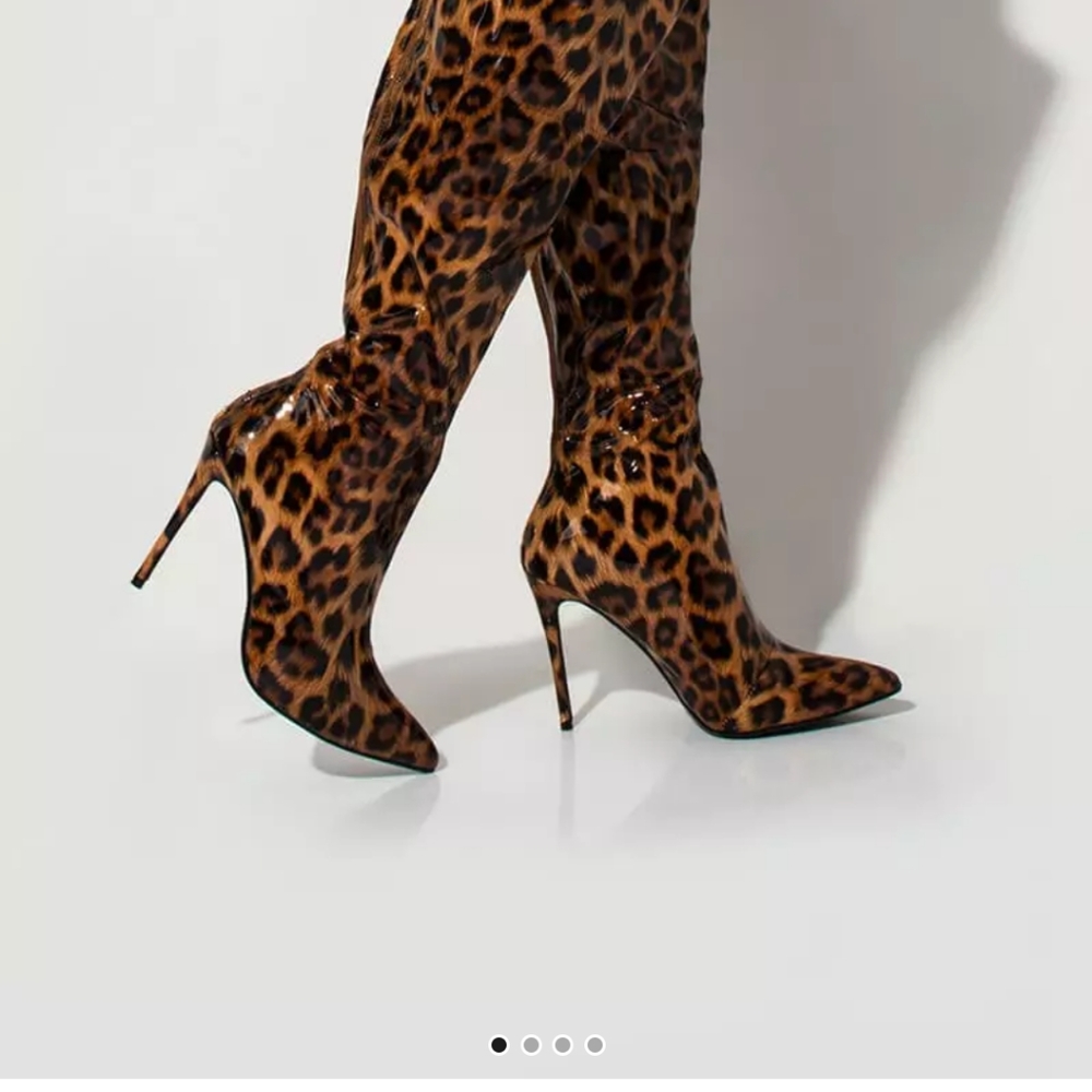 Over the knee vegan leopard patent boots